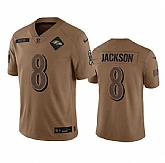 Men's Baltimore Ravens #8 Lamar Jackson 2023 Brown Salute To Service Limited Football Stitched Jersey Dyin,baseball caps,new era cap wholesale,wholesale hats